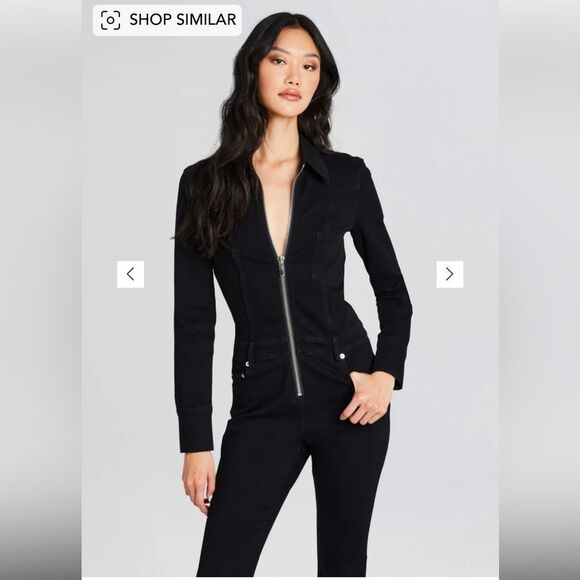 SER.O.YA Dee Dee Black denim Flares Jumpsuit bell bottom stretch zip NWT XL - Picture 3 of 12